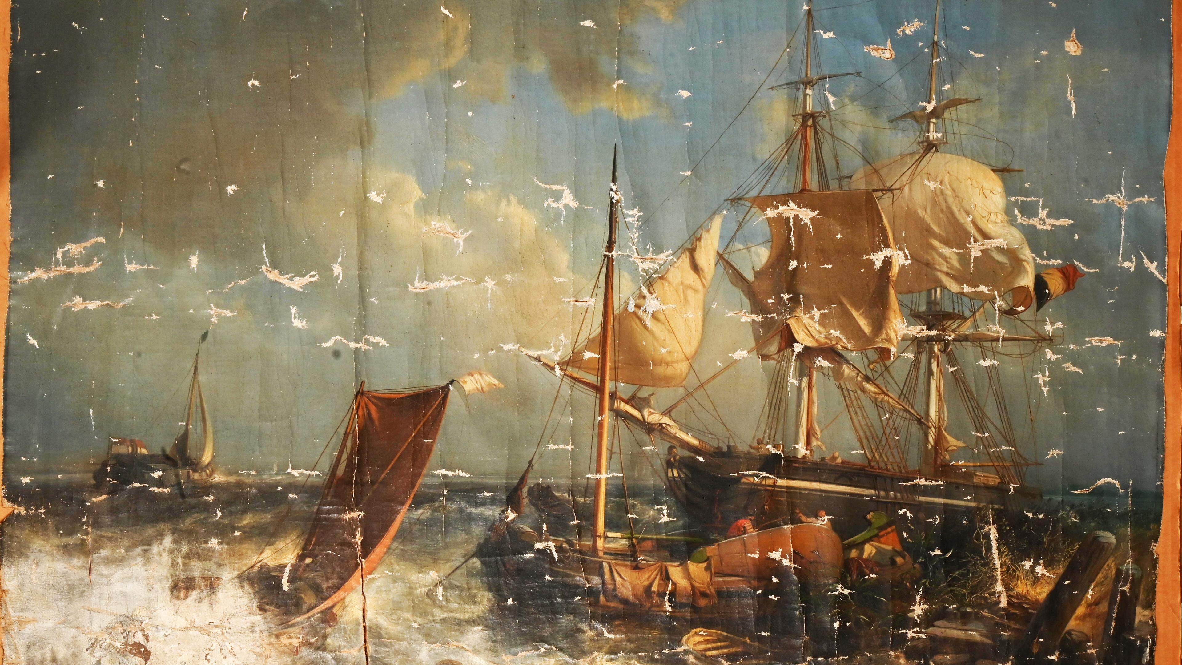 Le tableau représente une scène en mer.