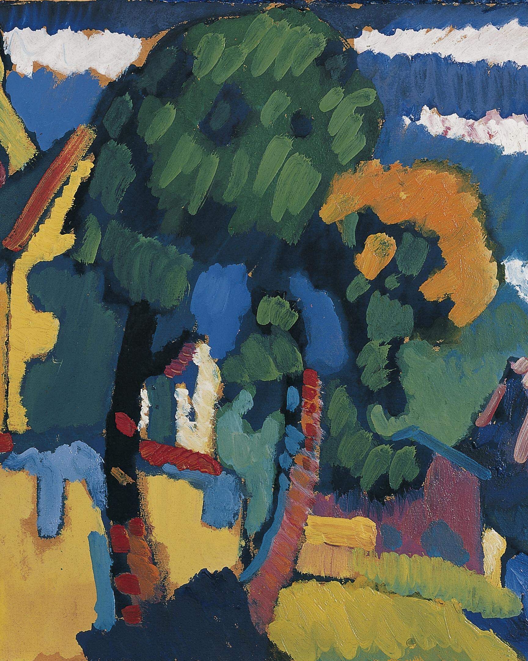 Wassily Kandinsky, Riegsee - Dorfkirche, 1908, Öl auf Pappe, 33 x 45 cm, Von der Heydt-Museum Wuppertal.