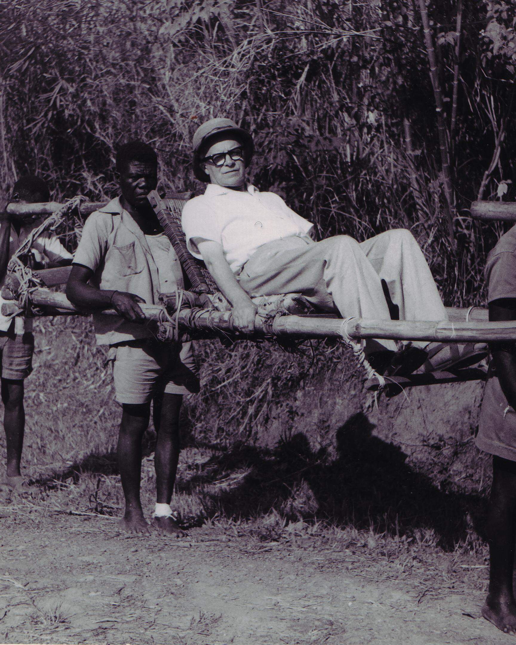 (GERMANY OUT) COG, Congo, Africa, Belgian Congo. Belgian administrator being carried through the bush. Historical photo 1950.   (Photo by H. Christoph/ullstein bild via Getty Images)