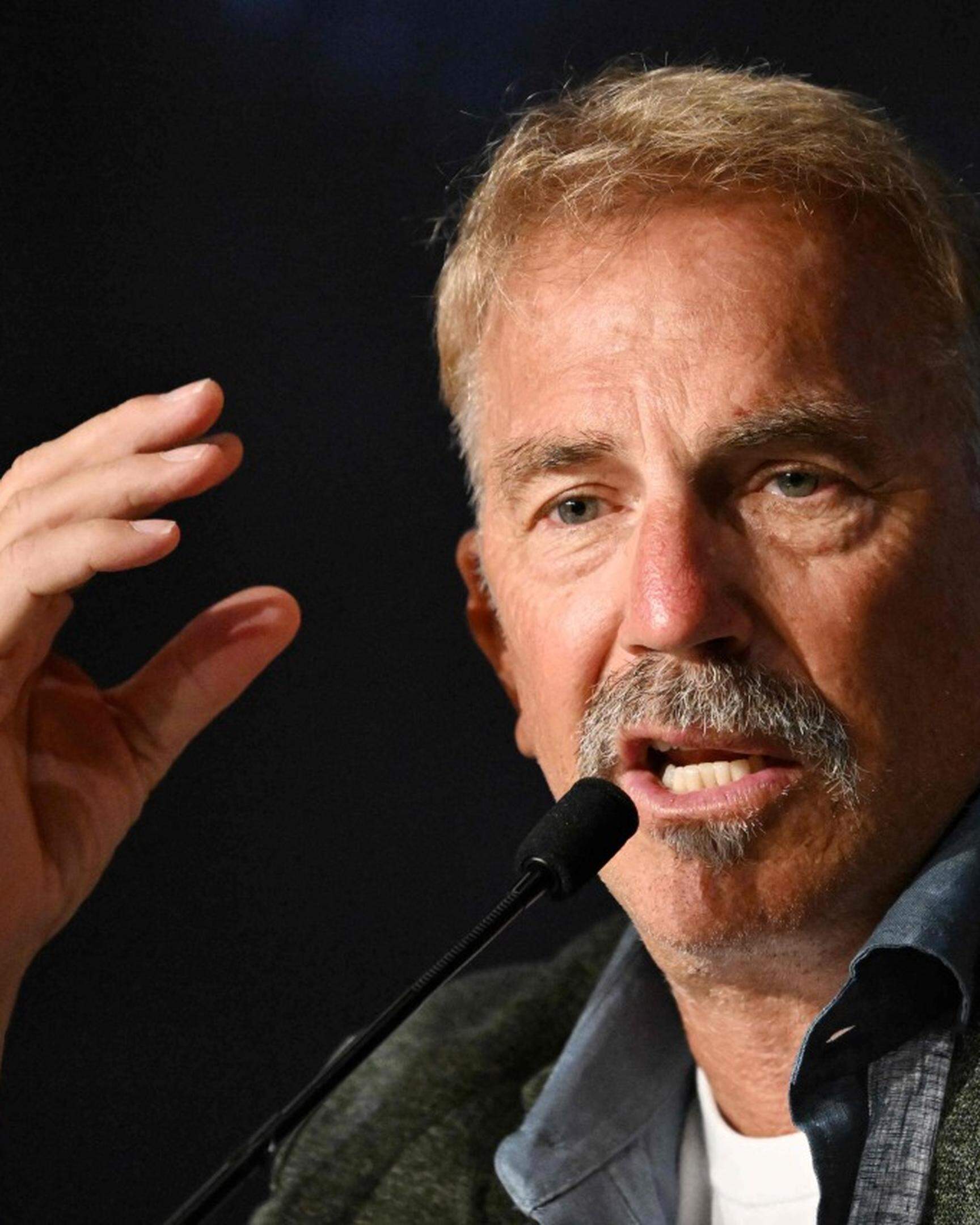 US actor Kevin Costner attends a press conference for the film "Horizon: An American Saga" during the 77th edition of the Cannes Film Festival in Cannes, southern France, on May 20, 2024. (Photo by Zoulerah NORDDINE / AFP)