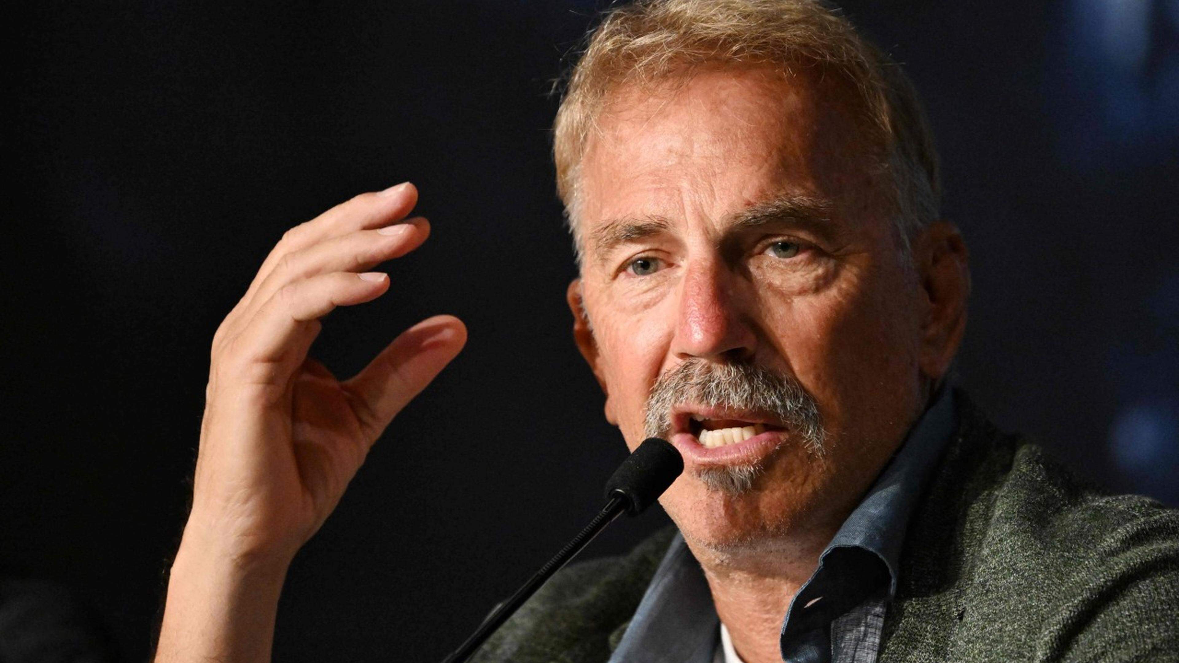 US actor Kevin Costner attends a press conference for the film "Horizon: An American Saga" during the 77th edition of the Cannes Film Festival in Cannes, southern France, on May 20, 2024. (Photo by Zoulerah NORDDINE / AFP)