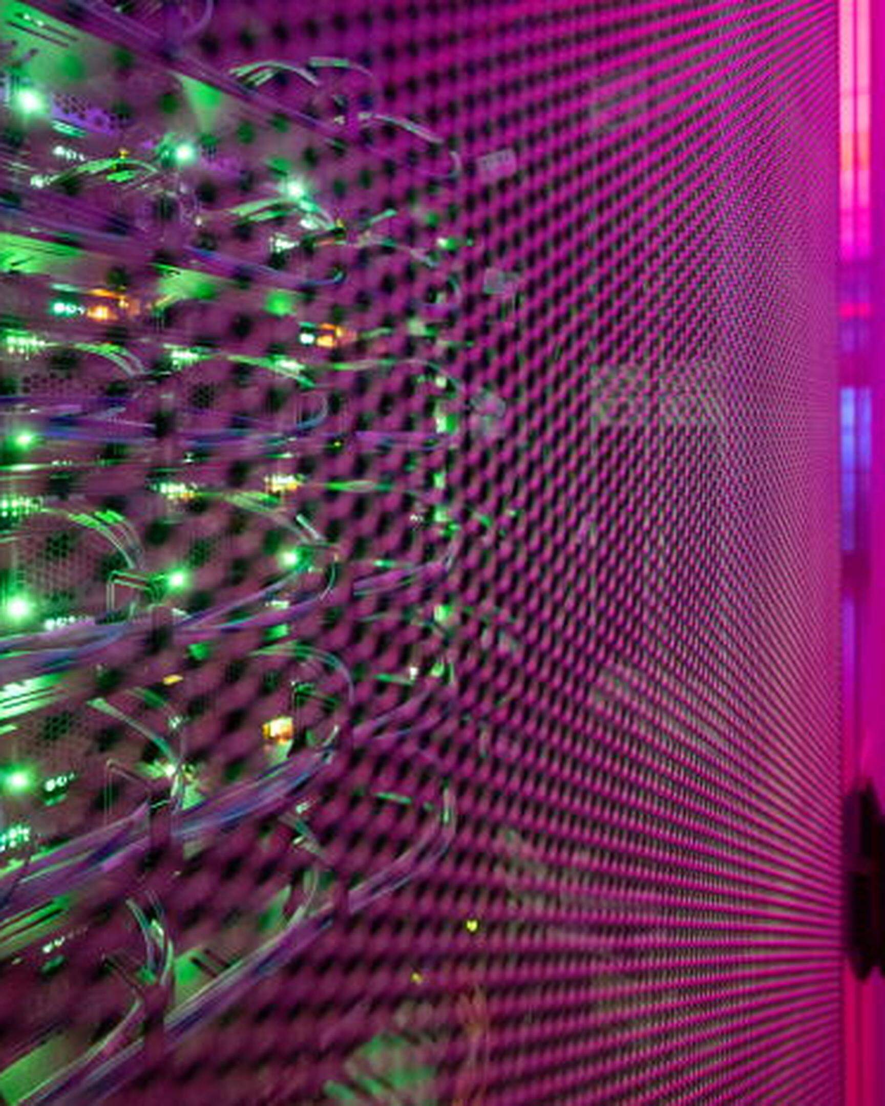 ARCHIV - 23.01.2023, Hessen, Frankfurt/Main: LEDs leuchten in einem Serverschrank in einem Rechenzentrum. Die Mutterfirma von Lidl und Kaufland stellt ihr Digital- und IT-Geschäft auf neue Beine. (zu dpa: «Digitaler Discounter-Spirit - Lidl-Mutter stellt IT-Sparte neu auf») Foto: Sebastian Gollnow/dpa +++ dpa-Bildfunk +++