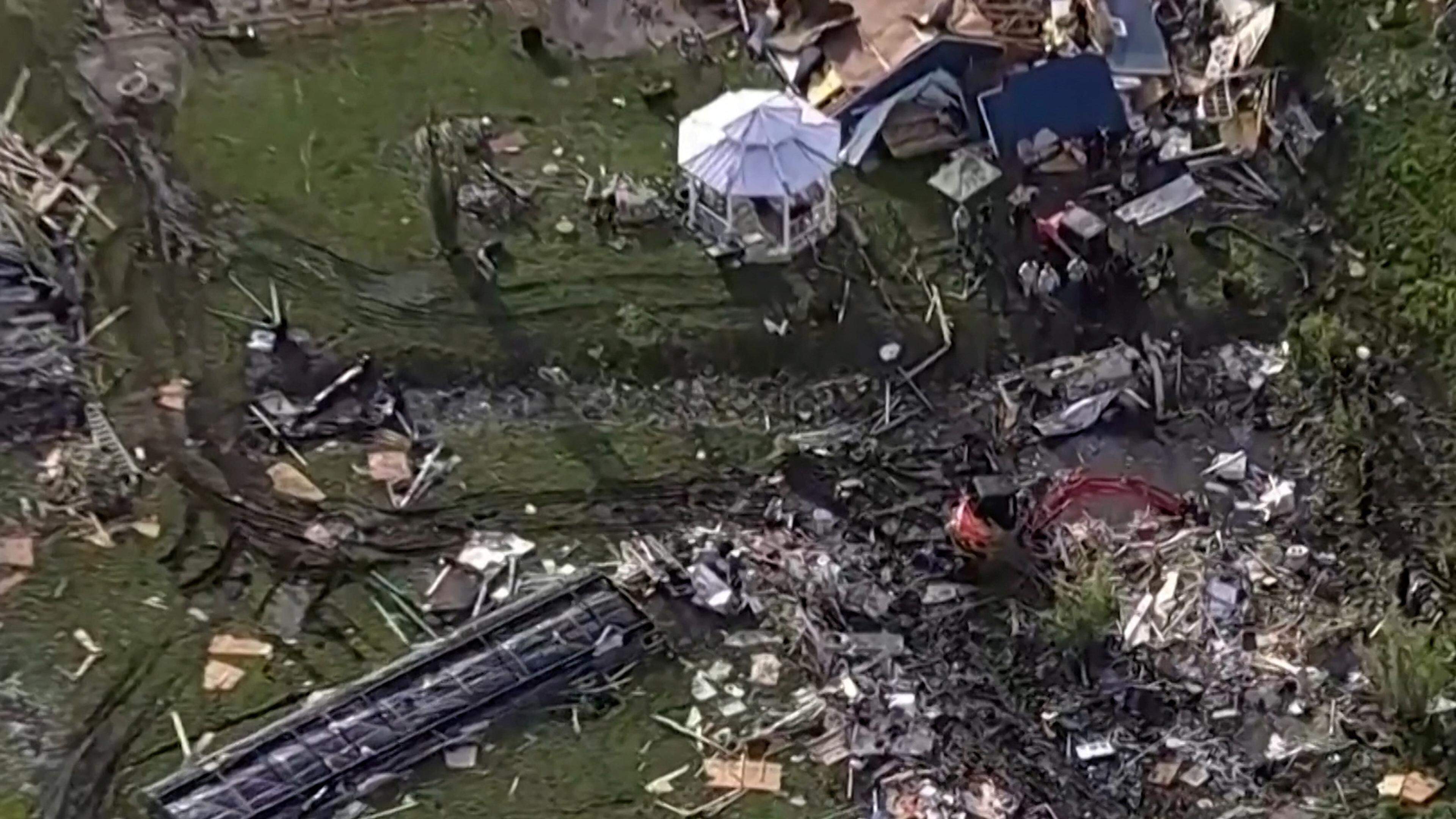 Wreckage is strewn across a property the day after a deadly series of tornados hit the central United States, in Valley View, Texas, U.S. in a still image from aerial video.  ABC Affiliate WFAA via REUTERS.  NO RESALES. NO ARCHIVES. MANDATORY CREDIT