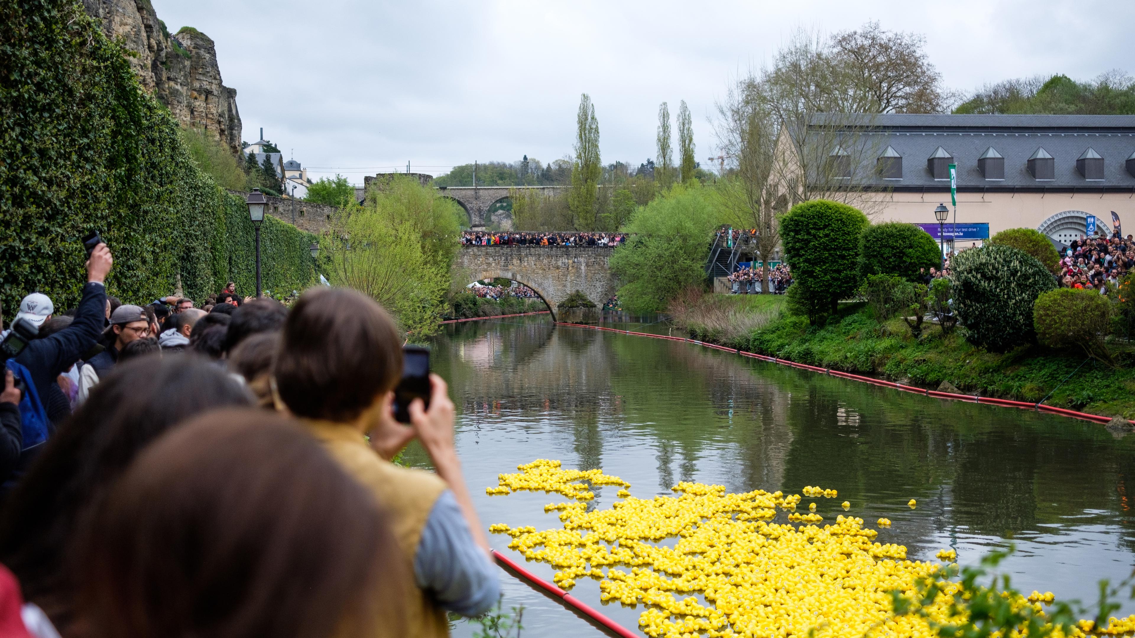 People watch the duck race at Luxembourg City, April 29, 2023.