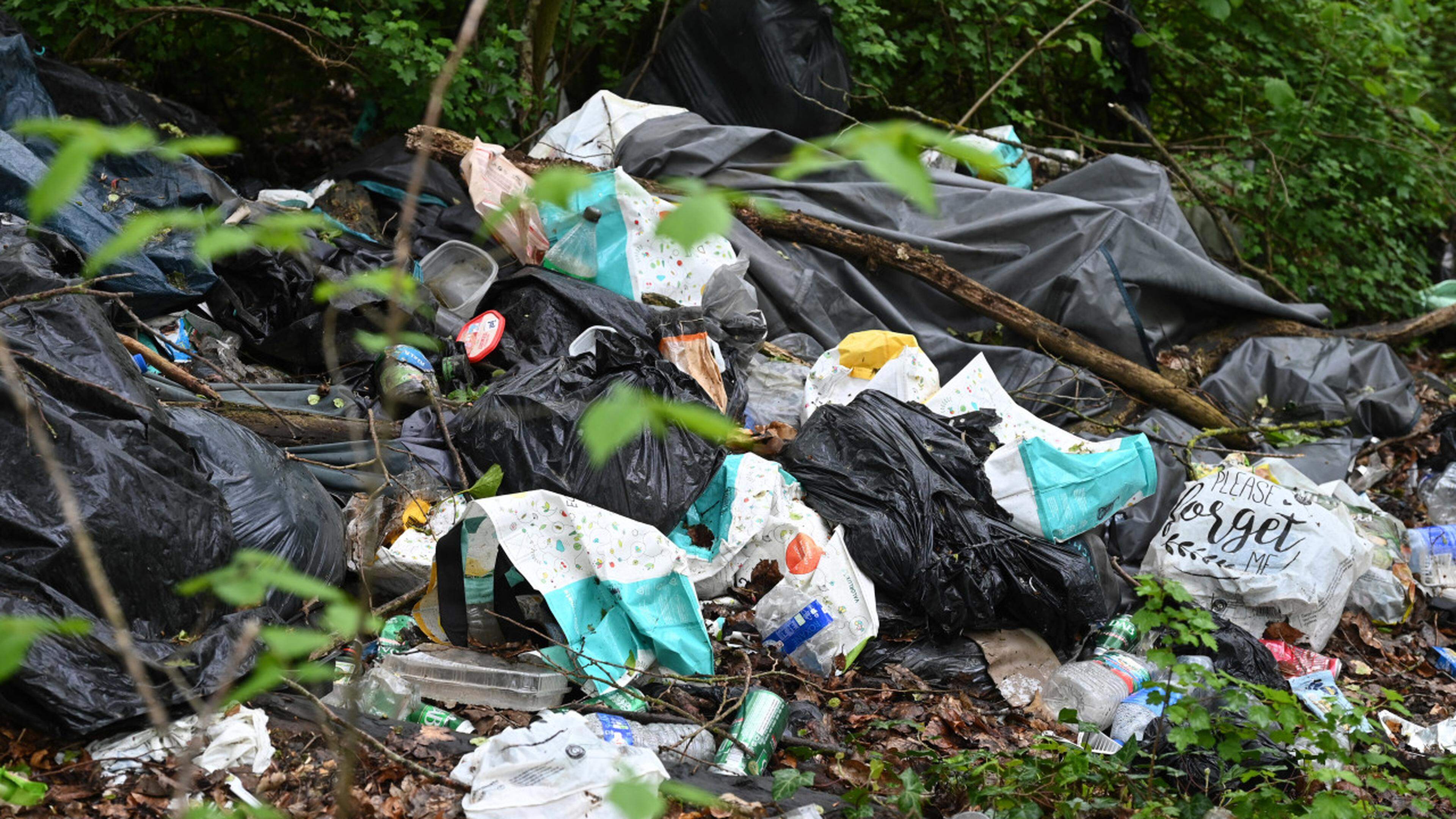 Em Kirchberg, o lixo acumula-se na floresta até onde a vista alcança. 