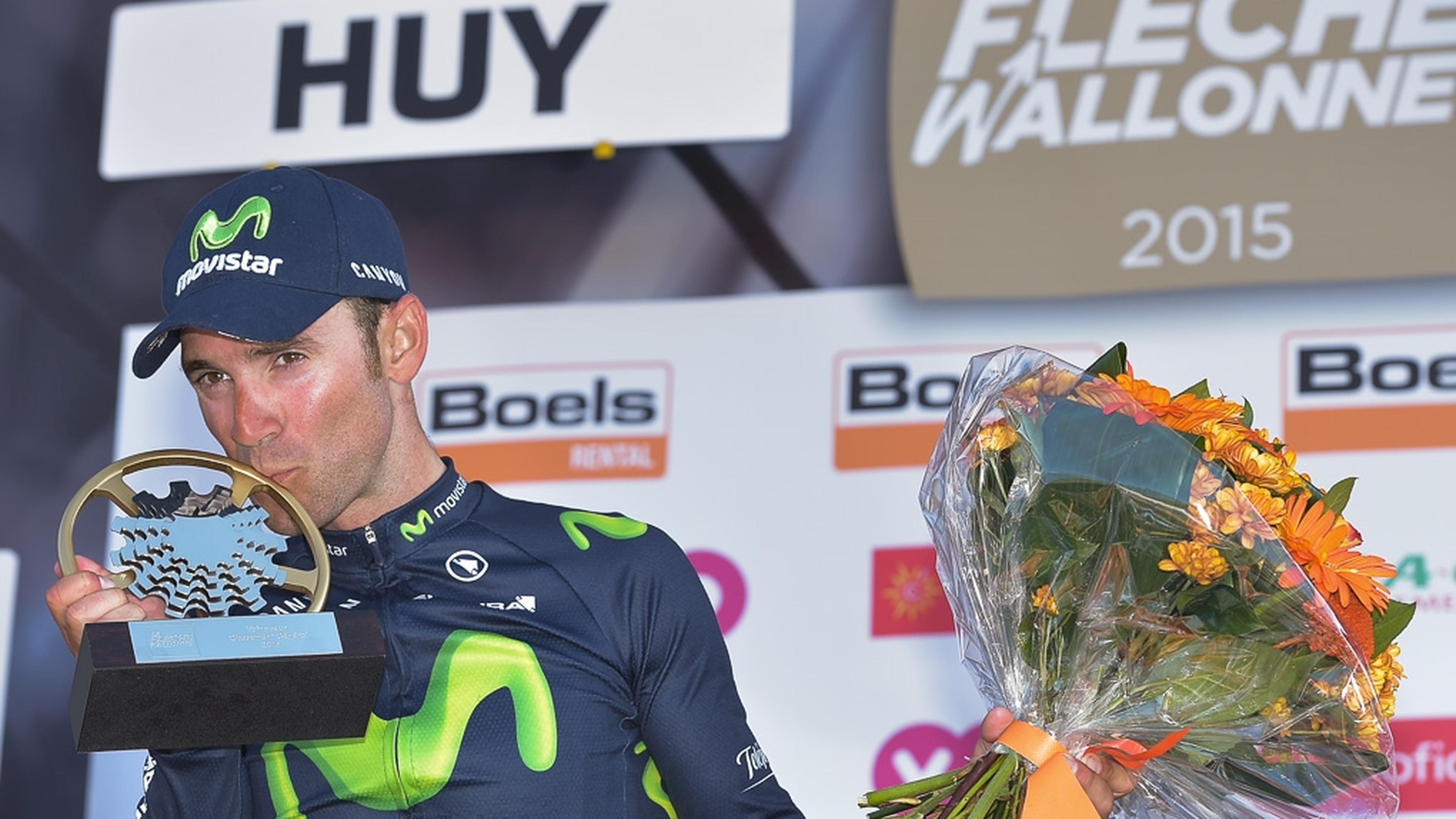 Alejandro Valverde (E/Movistar) feiert seinen dritten Sieg bei der Flèche Wallonne