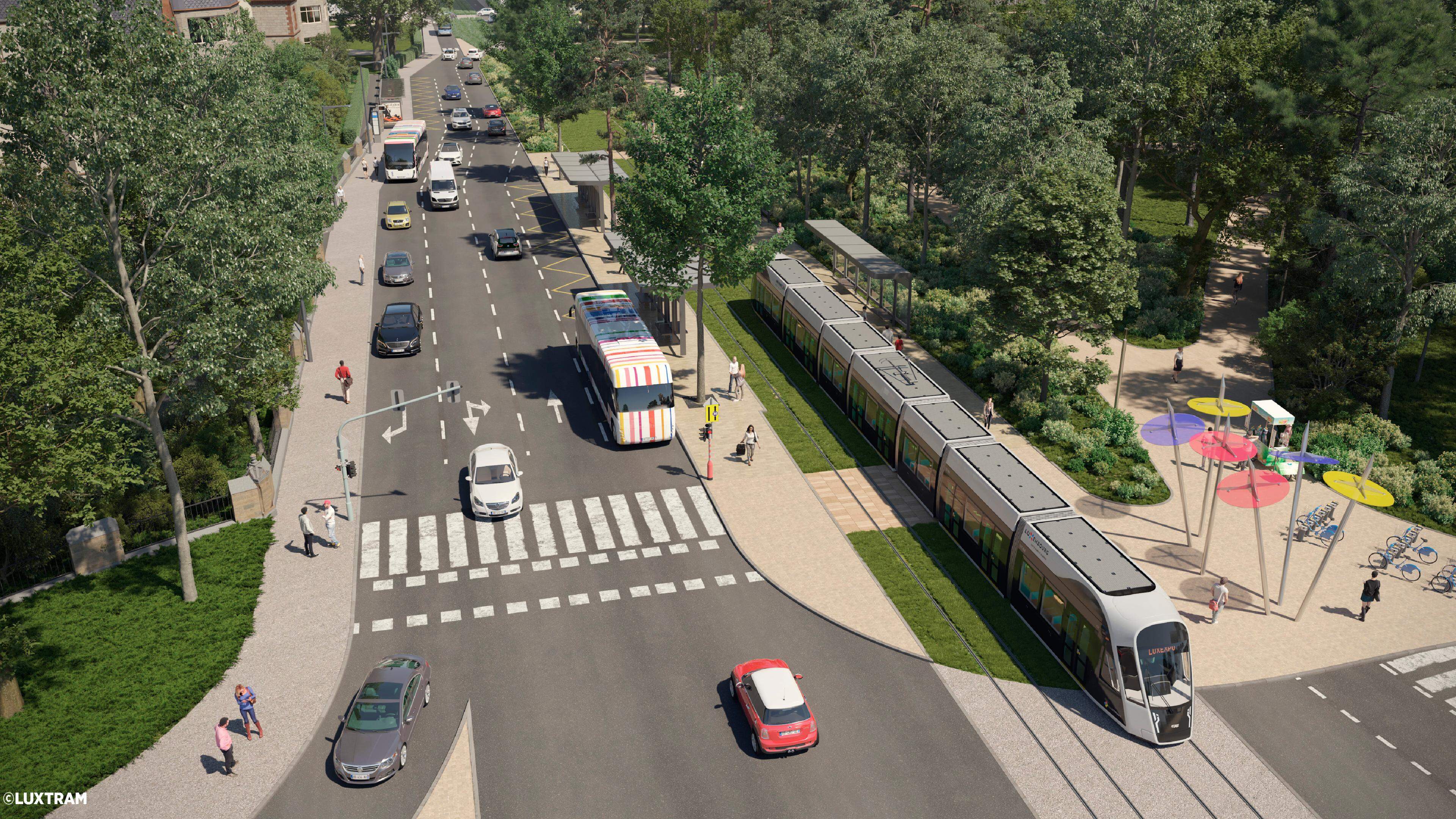 So könnte es aussehen, wenn die Tram durch die Avenue de la Porte-Neuve fährt, rechts ist der hauptstädtische Park zu erkennen.