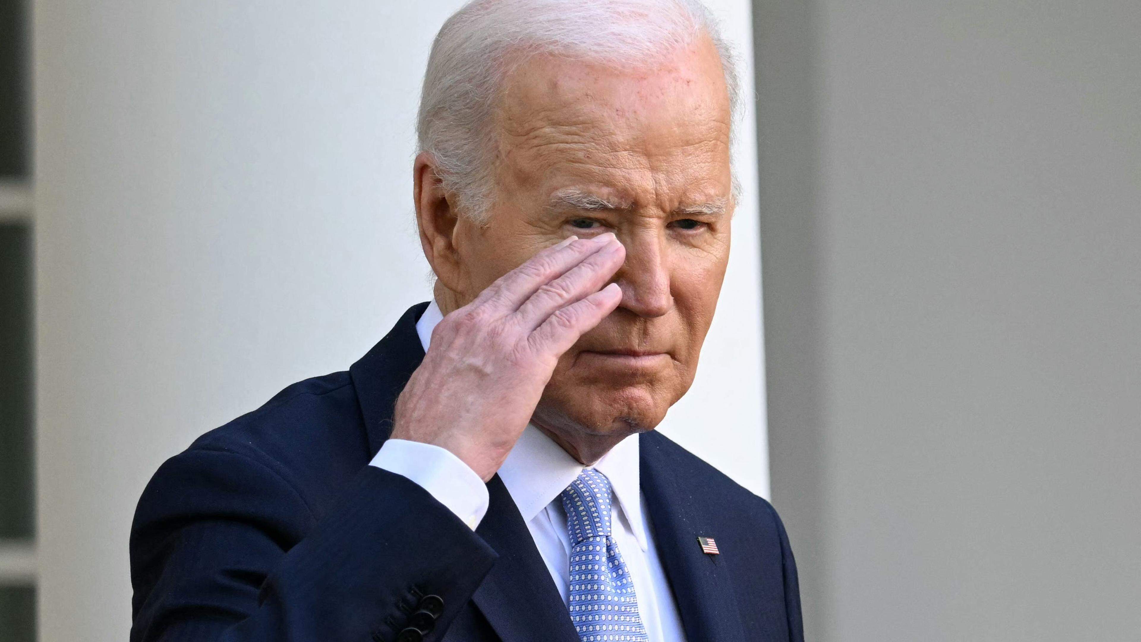 TOPSHOT - US President Joe Biden salutes after speaking during a celebration for Jewish American Heritage Month at the Rose Garden of the White House in Washington, DC on May 20, 2024. (Photo by Mandel NGAN / AFP)