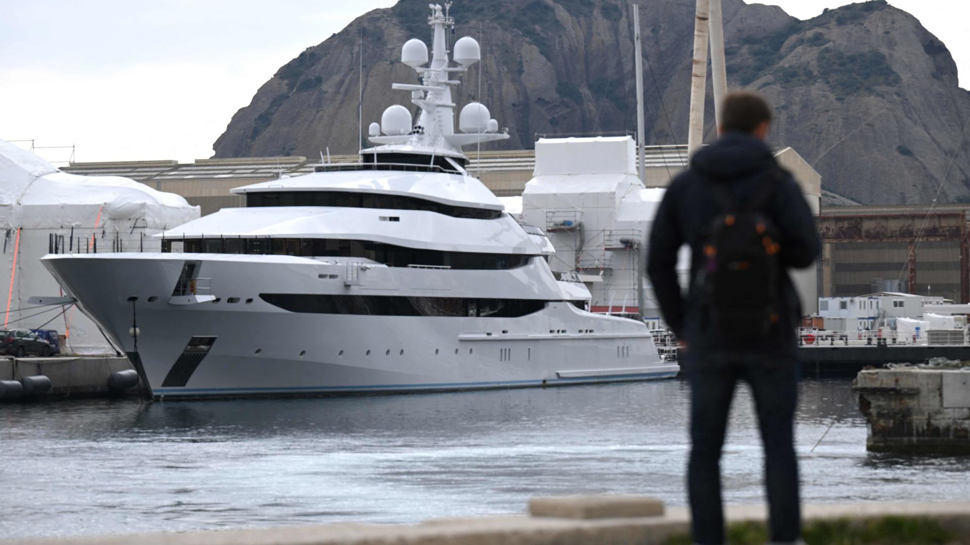 A super yacht, Amore Vero, owned by a company linked to Igor Sechin, chief executive of Russian energy giant Rosneft, moored at a shipyard of La Ciotat, near Marseille, southern France last year