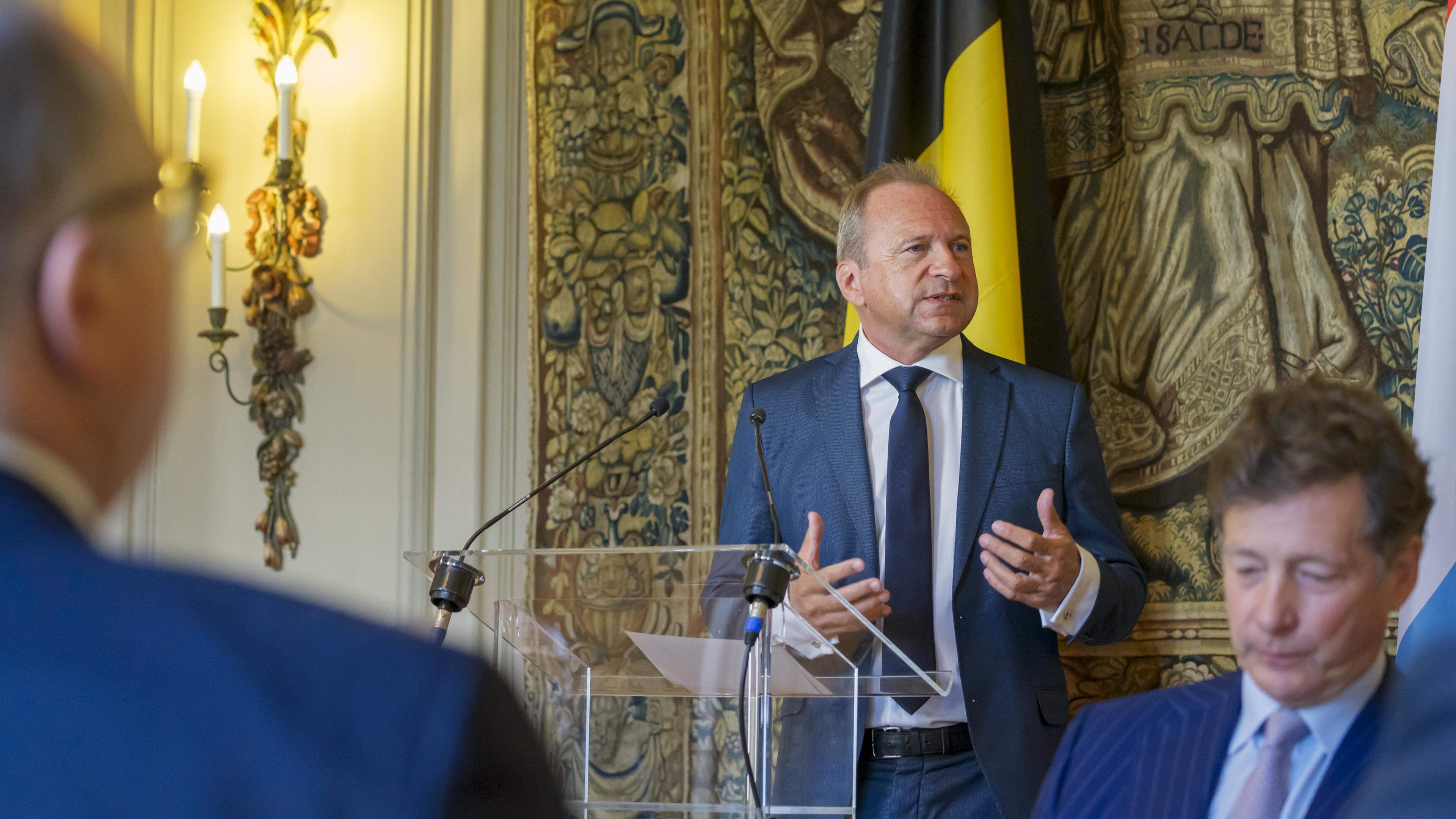 Finance Minister Gilles Roth, shown here speaking in Belgium on Wednesday, has had a major hand in writing Luxembourg’s 2024 budget