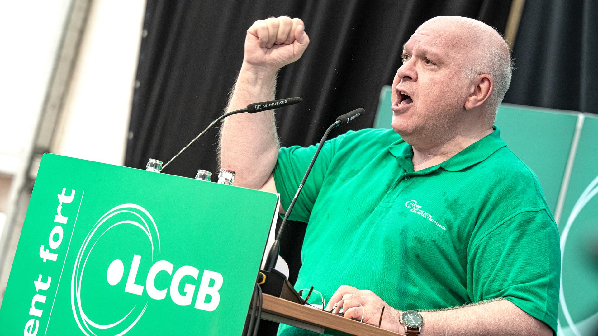 LCGB leader Patrick Dury during his Labour Day speech in Remich.